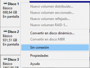 Desactivar un disco desde el Administrador de discos de Windows